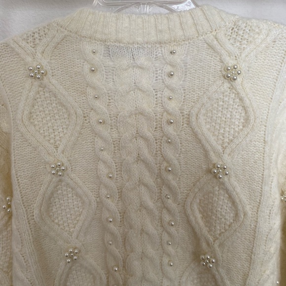 Zara Knit Pearl Cardigan in Cream/Ecru - Picture 3 of 6